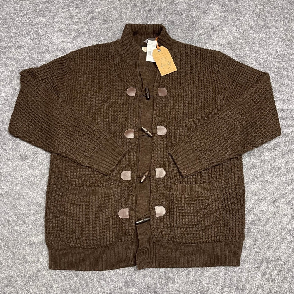Weatherproof Vintage Cardigan Sweater Jacket Mens XL Brown Faux Fur Lined Toggle